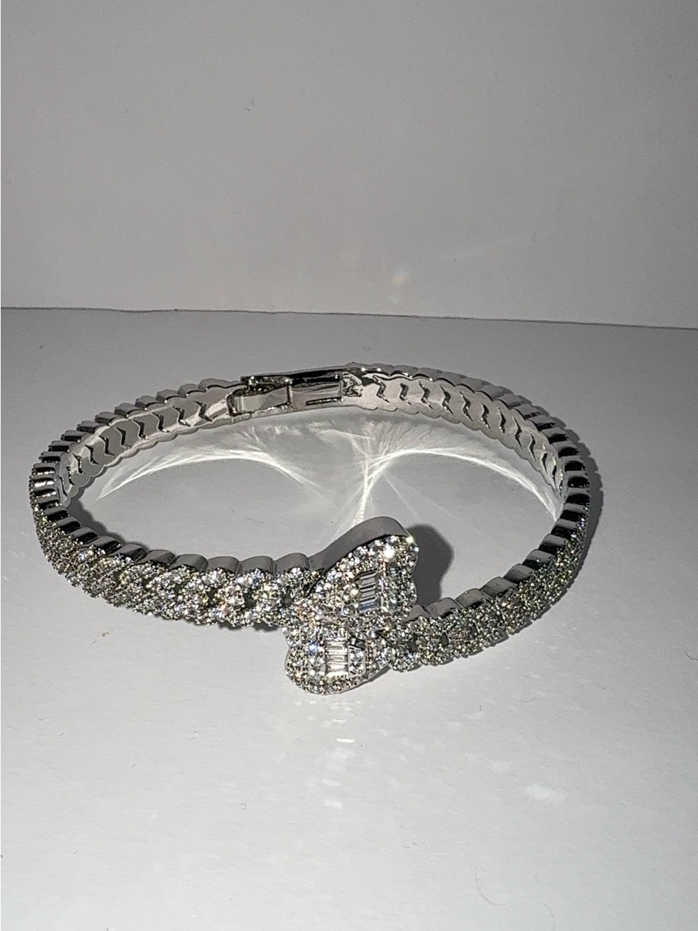 Iced Out 5A CZ Double Heart Open Bangle Bracelet